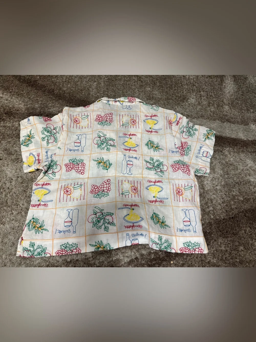 Magaschoni linen embroidered button down collared camp shirt